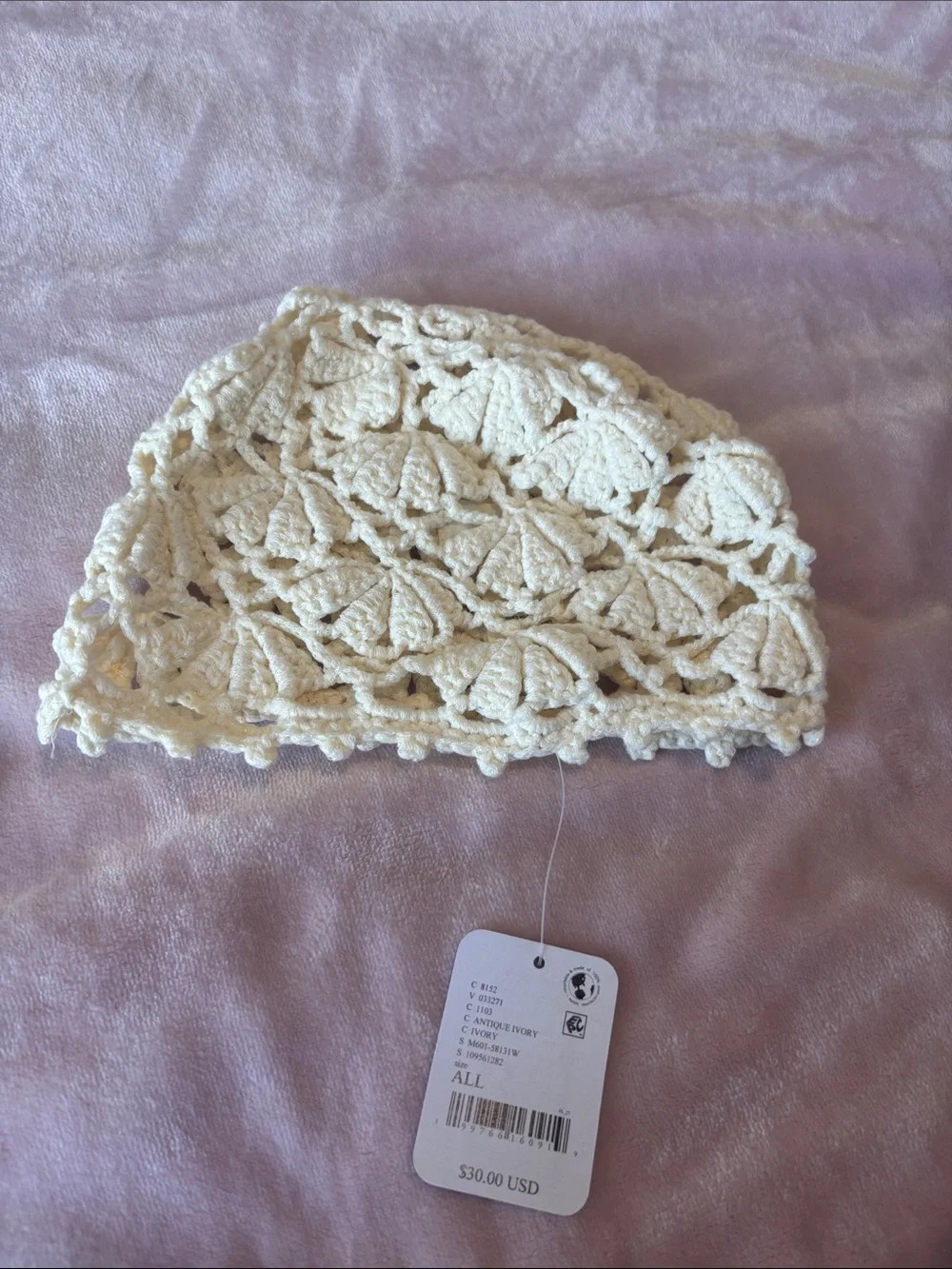 Free People Crocheted Cream Beanie Hat